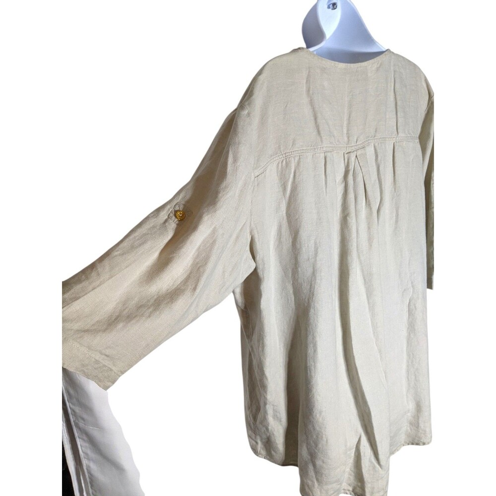 Company Ellen Tracy 100% Linen Tunic Plus 2XL Khaki Gold Career Travel Office - Picture 10 of 14